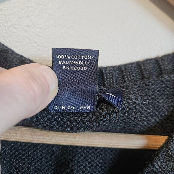 Lands' End Sweater Vest Mens L Gray Cotton Knit V Neck Pullover Preppy Old Money - Picture 3 of 7